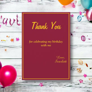 Minimal Burgundy And Gold Delicate 1st Birthday Thank You Card