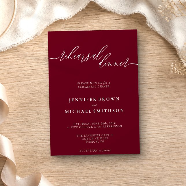 Minimal Burgundy Celebration Rehearsal Dinner Invitation (Creator Uploaded)