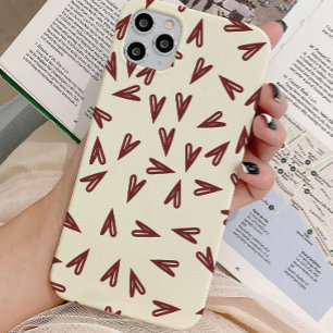 Minimal Burgundy & Cream Hearts Valentine iPhone 15 Pro Case