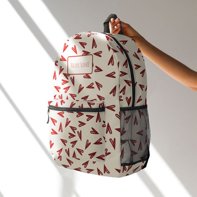 Minimal Burgundy & Cream Hearts Valentine Printed Backpack (Creator Uploaded)