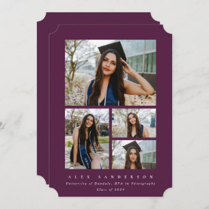Minimal Burgundy Frame 4 Photo Graduation Announcement