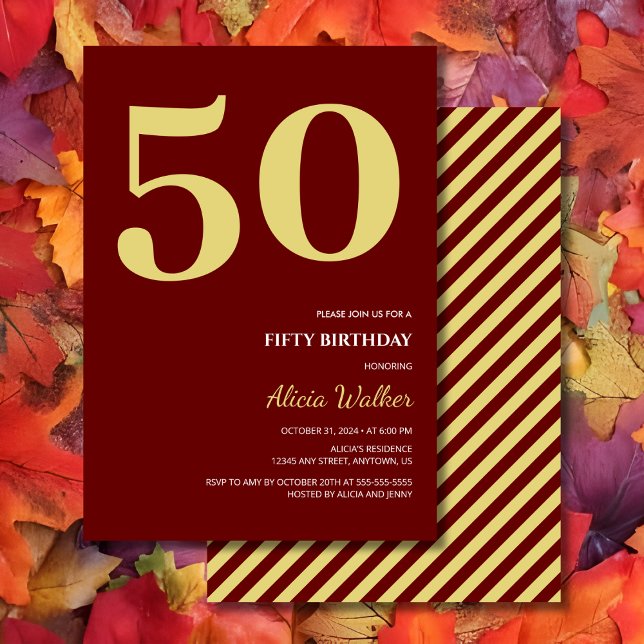 Minimal Burgundy Gold Typography Birthday Invitation (Creator Uploaded)