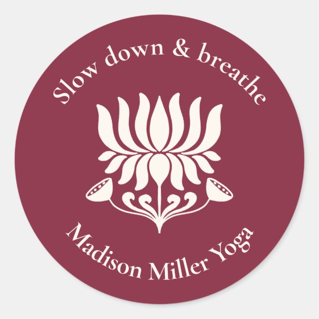 Minimal Burgundy Lotus Floral Yoga Wellness Classic Round Sticker (Front)