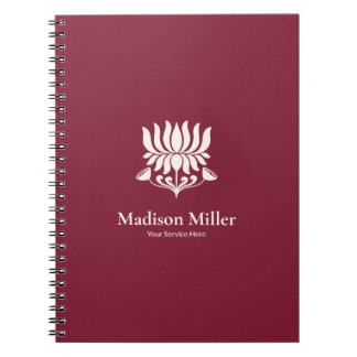 Minimal Burgundy Lotus Floral Yoga Wellness Notebook