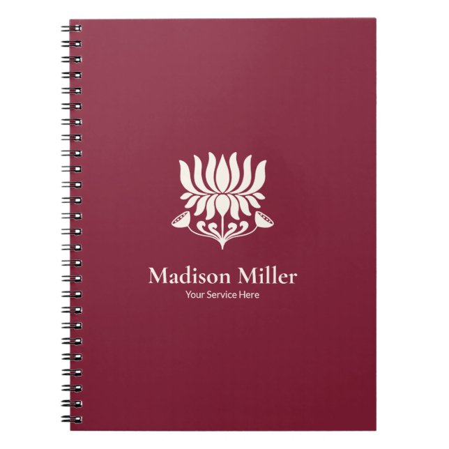 Minimal Burgundy Lotus Floral Yoga Wellness Notebook (Front)