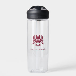 Minimal Burgundy Lotus Floral Yoga Wellness Water Bottle