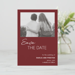 Minimal Burgundy Photo Modern Wedding Save The Date