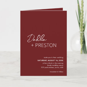 Minimal Burgundy QR Code Modern Wedding Invitation