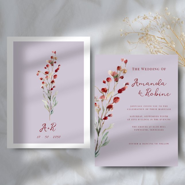 Minimal Burgundy Red Floral Wedding Invitation (Creator Uploaded)