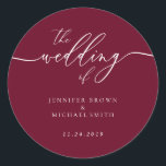 Minimal Burgundy RED Wedding Classic Round Sticker<br><div class="desc">Minimal Burgundy RED Wedding</div>
