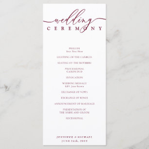 Minimal Burgundy Signature Script Wedding Ceremony Program