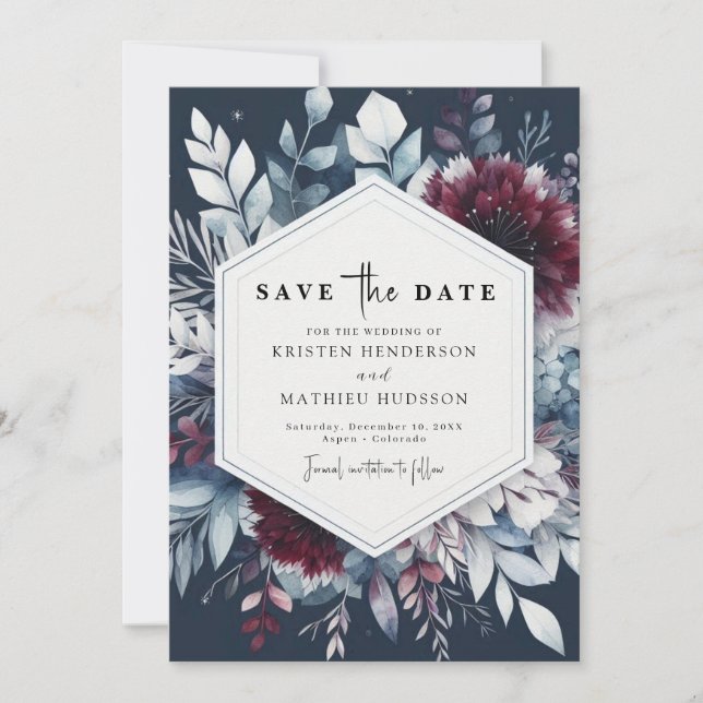 Minimal Burgundy Wedding Save The Date (Front)