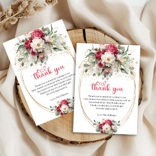 Minimal Burgundy White Floral Baby Shower Thank Yo You Card