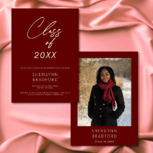 Minimal Burgundy & White Graduation Announcement