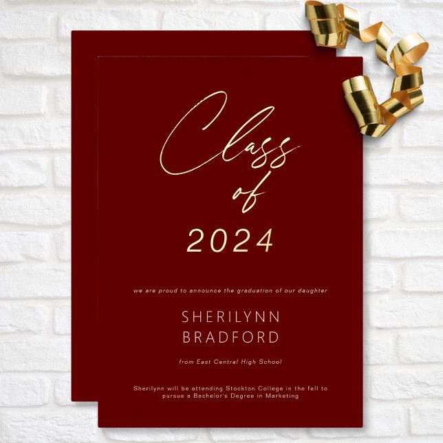 Minimal Burgundy & White Graduation Announcement (Minimal Burgundy & White Graduation Announcement)