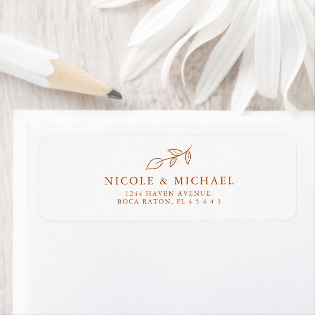 Minimal Burnt Orange Botanical Leaf Return Address Label (Insitu)