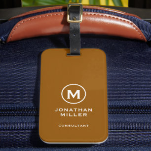 Minimal Burnt Orange Classic Typographic Monogram Luggage Tag