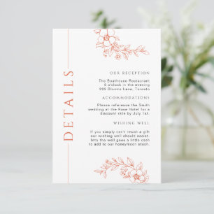 Minimal Burnt Orange Floral Wedding Details Insert