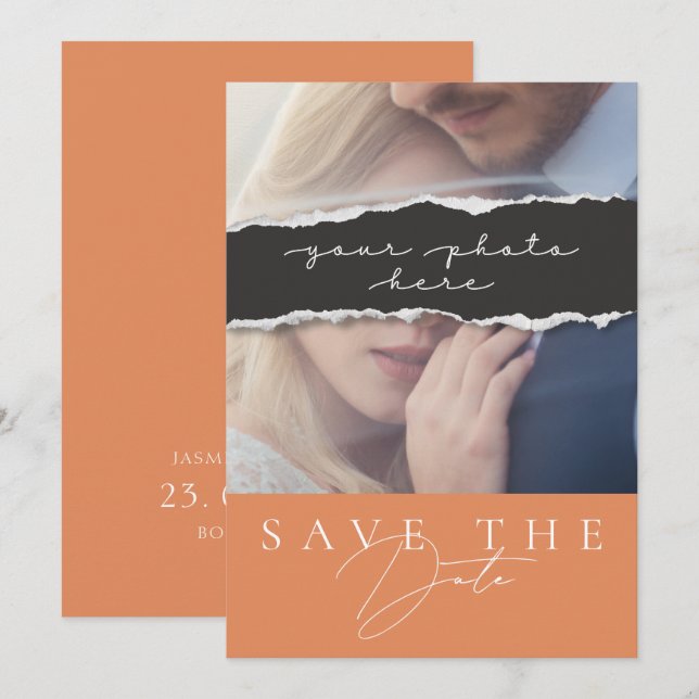 Minimal Burnt Orange Photo Save the Date (Front/Back)