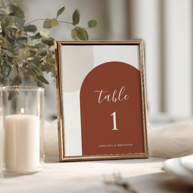 Minimal Burnt Orange Rustic Boho Arch Table Number (Creator Uploaded)