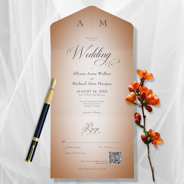 Minimal Burnt Orange & White Blur Modern QR Code All In One Invitation (Creator Uploaded)