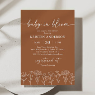 Minimal Burnt Orange Wildflower Baby Shower Invitation