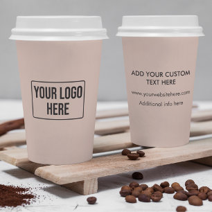 Minimal Business Logo Blush Pink Coffee Paper Cups