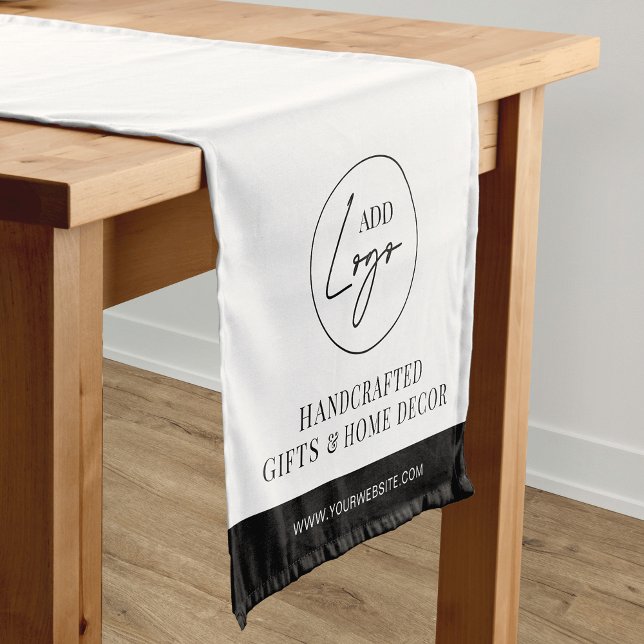 Minimal Business Logo Company Branded Trade Show Short Table Runner (Minimalist business logo table runner in black and white)