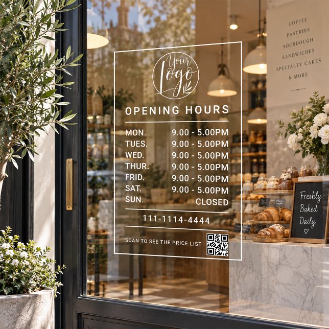 Minimal Business opening hours logo and qr code (Minimal Business opening hours logo and qr code Window Cling)