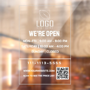 Minimal Business Opening Hours Logo QR Code Window