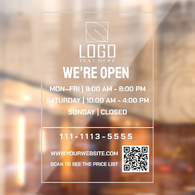 Minimal Business Opening Hours Logo QR Code Window (Sheet 2)
