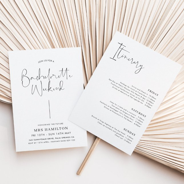 Minimal Calligraphy Bachelorette Weekend Itinerary Invitation (Creator Uploaded)