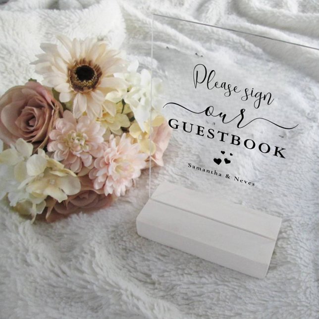 Minimal Calligraphy Custom Wedding Guestbook  Acrylic Sign (Creator Uploaded)