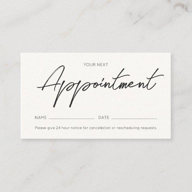 Minimal Calligraphy Handwritten Business QR Code Appointment Card (Front)