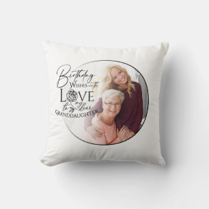 Minimal Calligraphy Photo Birthday Granddaughter Cushion