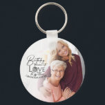Minimal Calligraphy Photo Birthday Granddaughter Key Ring<br><div class="desc">This modern minimalist birthday design for a granddaughter features graceful calligraphy blended with clean, contemporary typography that gently highlights love and birthday wishes. The flowing handwritten script is balanced with simple lettering and generous spacing, creating a calm, uncluttered composition. A soft circular photo frame integrates naturally with the typography, allowing...</div>
