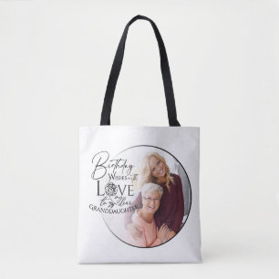Minimal Calligraphy Photo Birthday Granddaughter Tote Bag