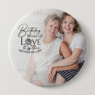 Minimal Calligraphy Photo Birthday Mother-in-law 10 Cm Round Badge