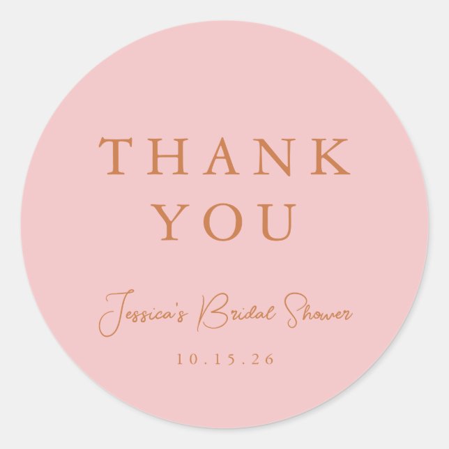 Minimal Calligraphy Pink Bridal Shower Thank You Classic Round Sticker (Front)