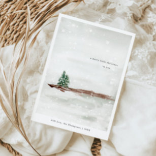 Minimal Calm Snowy Pine Trees Holiday Card