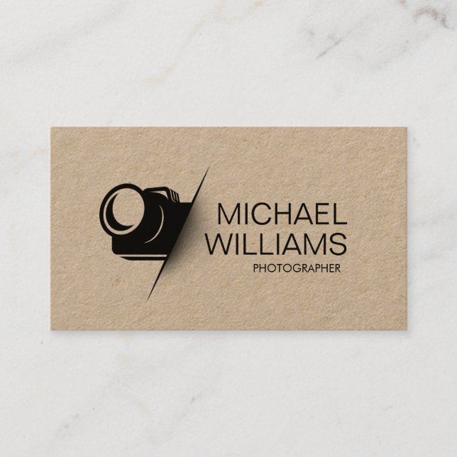 Minimal Camera Cut Shape Photographer Business Card (Front)