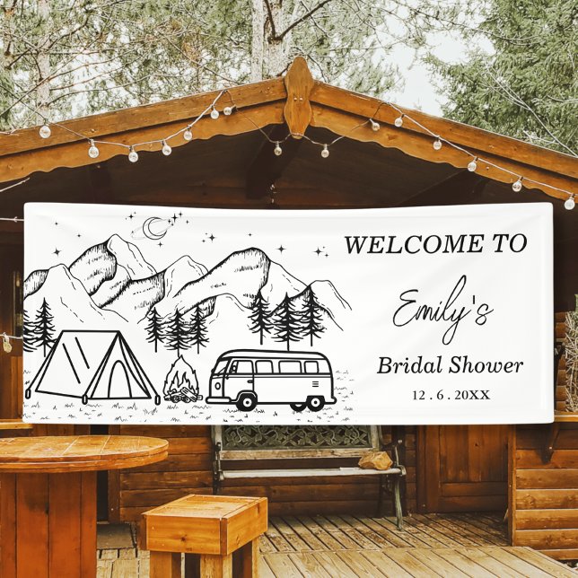 Minimal Camping Black White Bridal Shower Banner (Creator Uploaded)