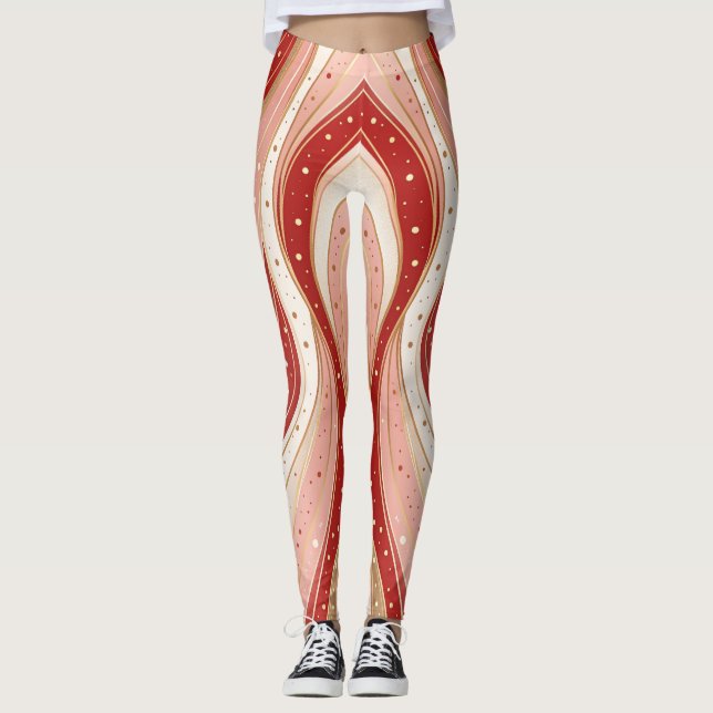 Minimal Candy Flow Leggings – Modern Holiday Wave  (Front)