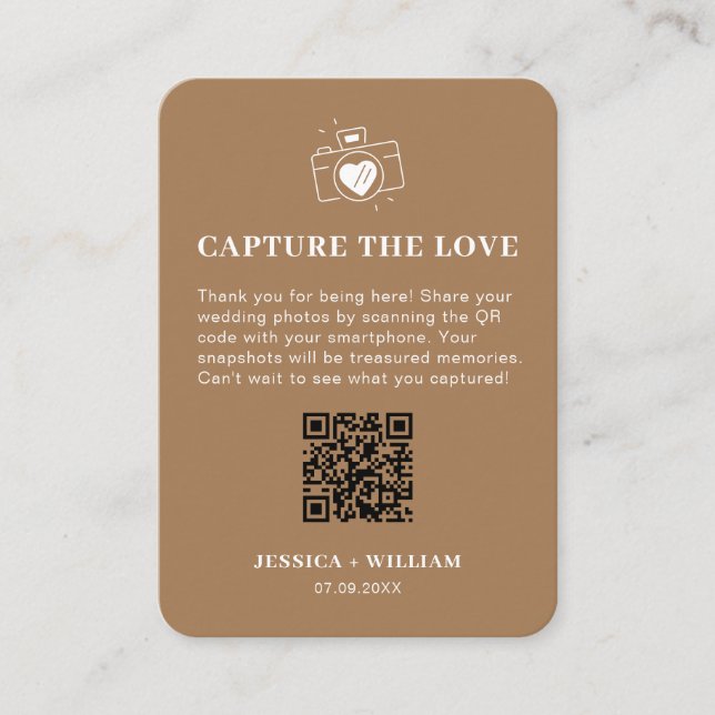 Minimal Capture the Love QR code Sign Enclosure Card (Front)