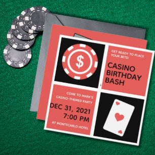 Minimal Casino Themed 40th Birthday Party Invite