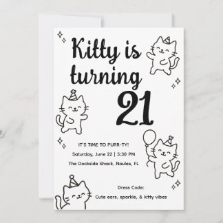 Minimal Cat Doodle Birthday Invitation