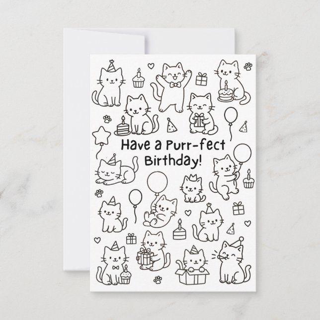 Minimal Cat Doodle Funny Birthday Card (Front)