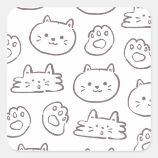 Minimal Cat Doodle Pattern – Kawaii Kitty Faces & Square Sticker