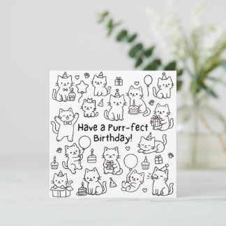 Minimal Cat Doodle Puuny Birthday Card