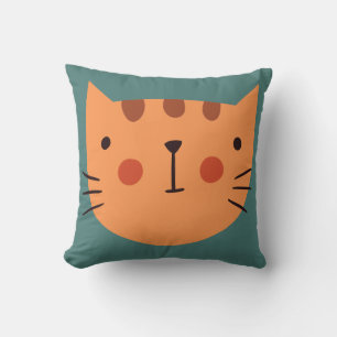 Minimal Cat Face Throw Pillow Playful Kids Room